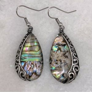 Abalone Shell Black Oxidized Silver Drop Earrings